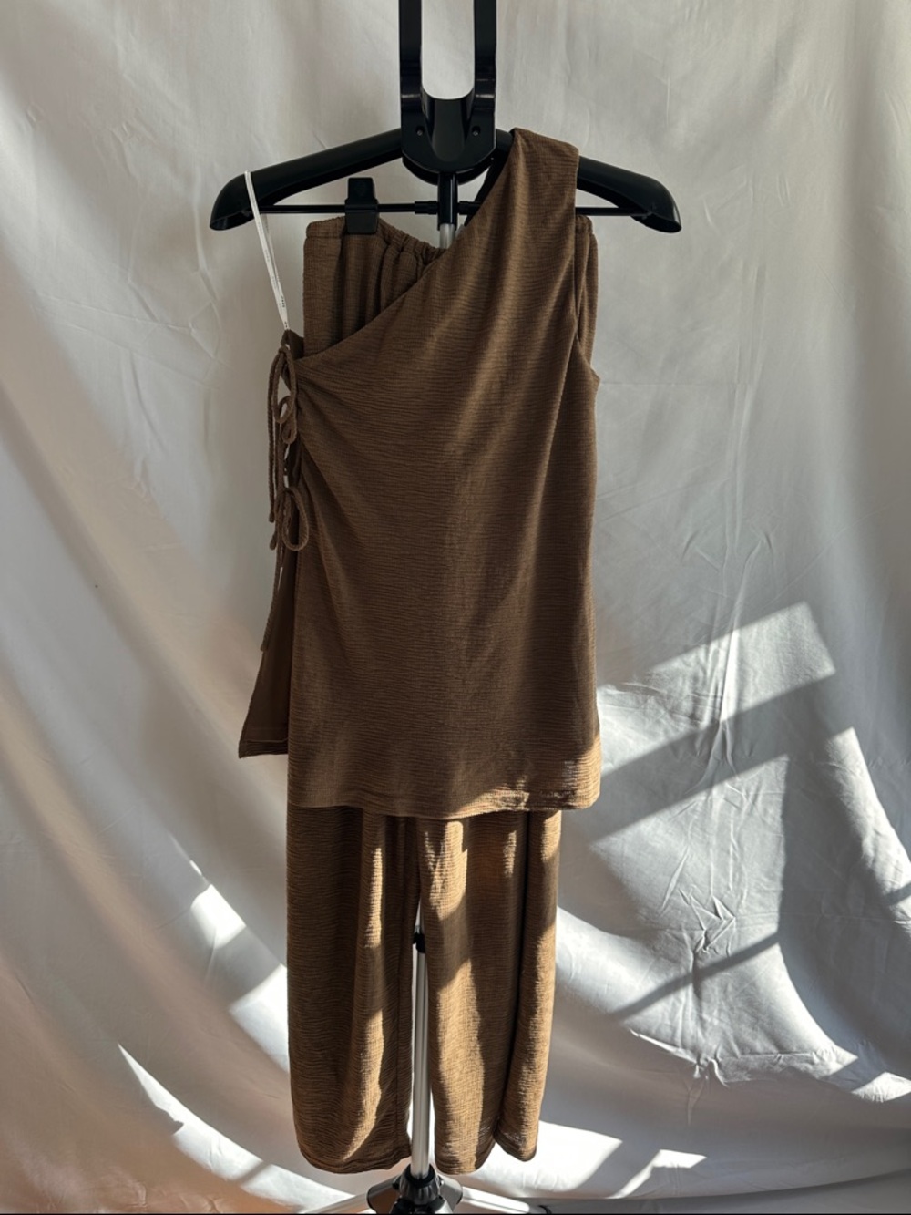 Sabo Skirt Chocolate Ribbed One-Shoulder Top and Pants